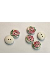 Boyalı Desenli Ahşap Düğme. 1.5cm. 6'lı Paket.