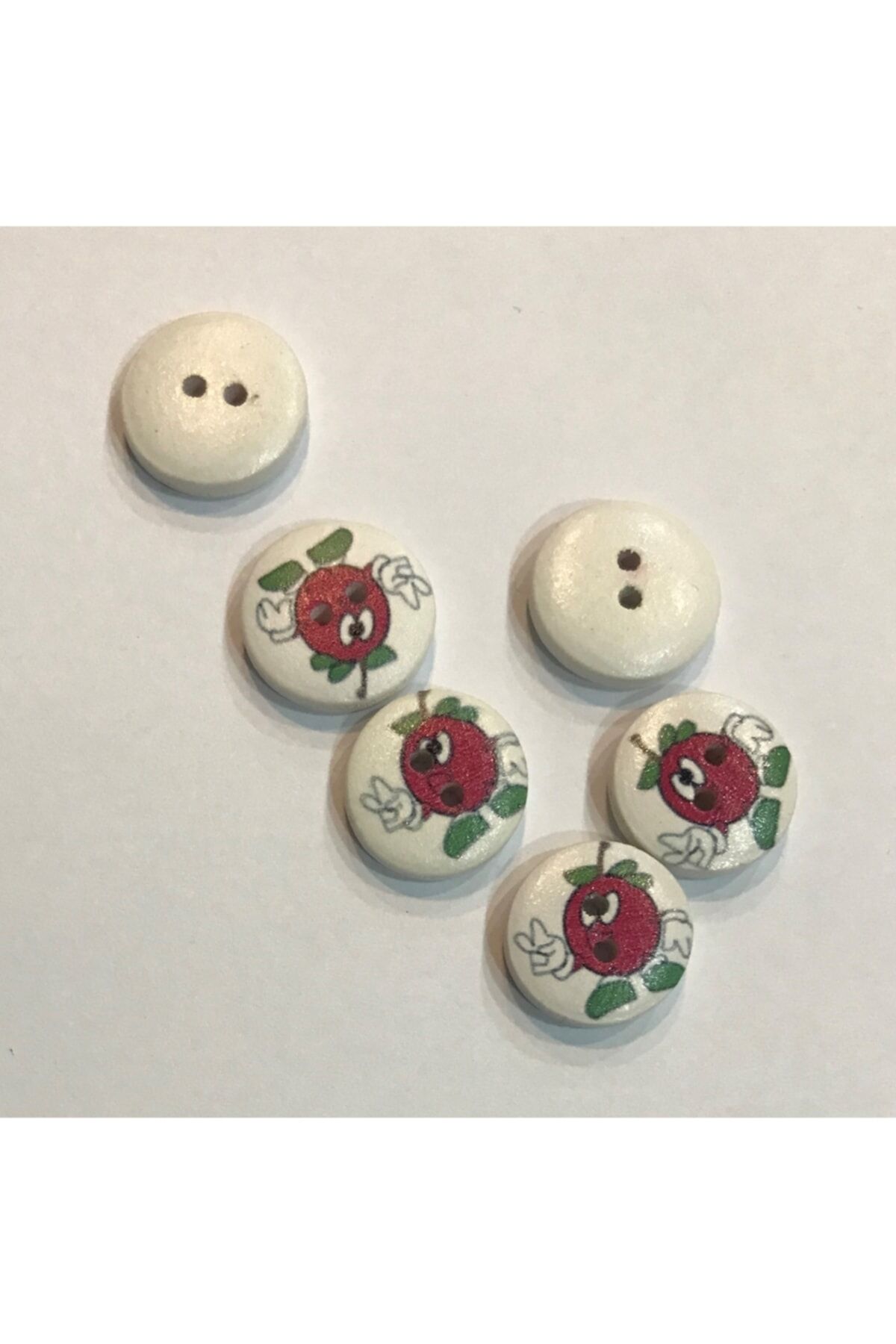 Boyalı Desenli Ahşap Düğme. 1.5cm. 6'lı Paket.