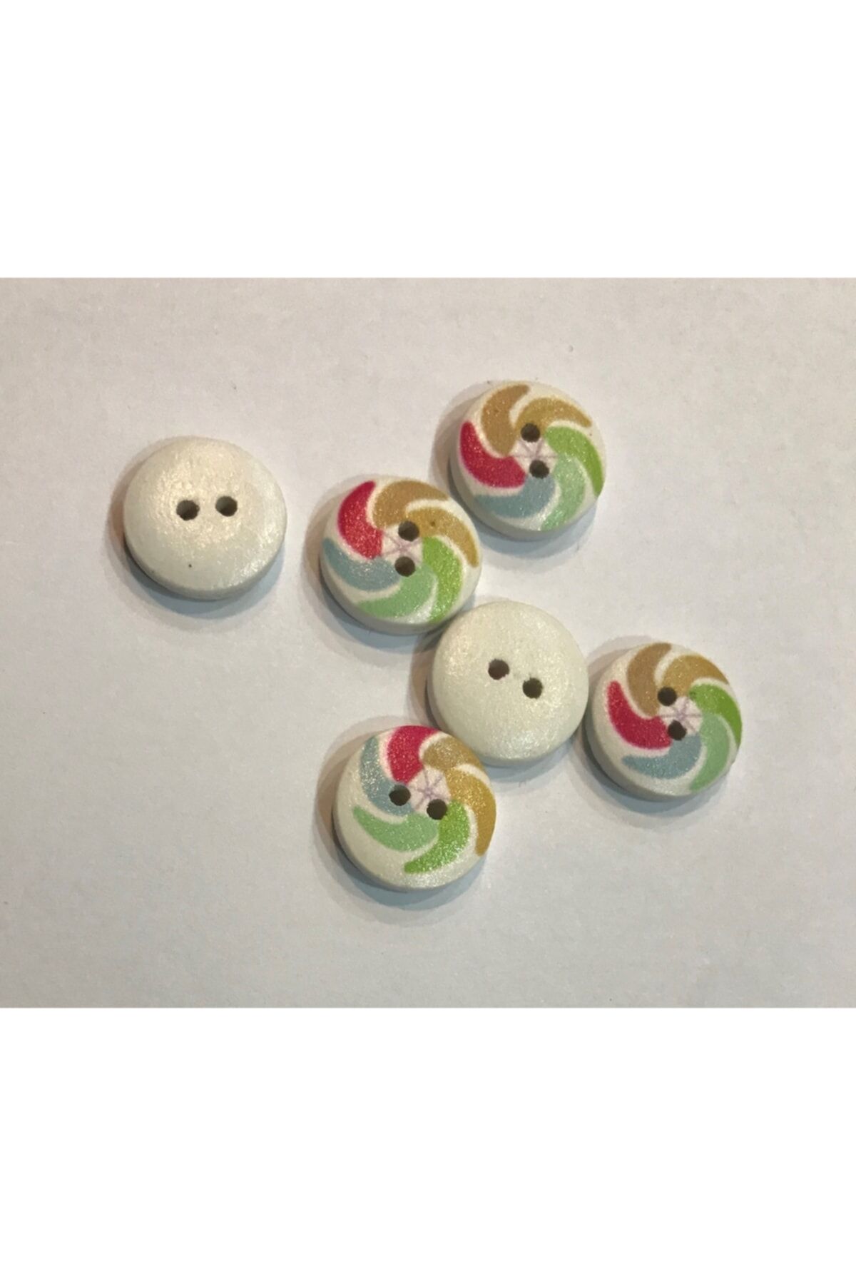 Boyalı Desenli Ahşap Düğme. 1.5cm. 6'lı Paket.