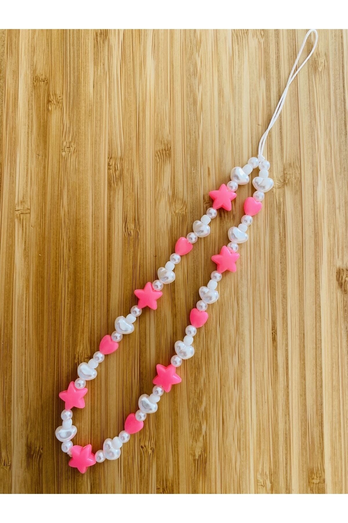 Plastik Kalp, Yıldız Ve Incili Telefon Charm'ı