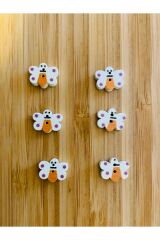 Küçük Delikli Kelebek Şekilli Desen Boyama Ahşap Düğme 10 x 14mm.  10'lu Paket. Beyaz.