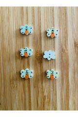 Küçük Delikli Kelebek Şekilli Desen Boyama Ahşap Düğme 10 x 14mm.  10'lu Paket. Yeşil.