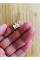 Küçük Delikli Kelebek Şekilli Desen Boyama Ahşap Düğme 10 x 14mm.  10'lu Paket. Yeşil.