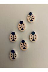 Küçük Delikli Uğur Böceği Şekilli Boyama Ahşap Düğme 13 mm.  6'lı Paket. Pembe.