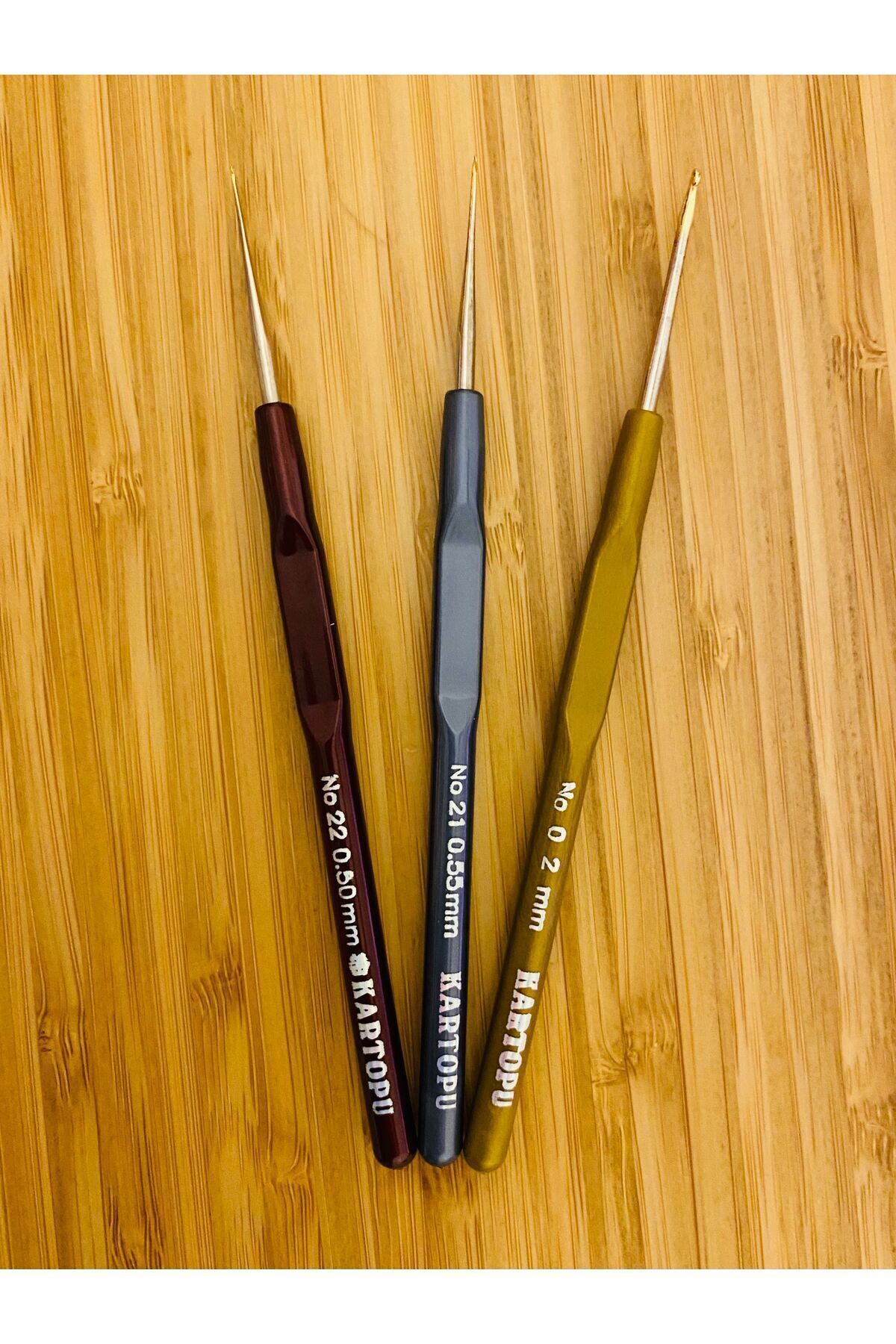 Plastik Saplı Oya Ve Dantel El Işi Sarı Uç Tığ Seti. No: 0, 21 ,22. 3'lü Set.