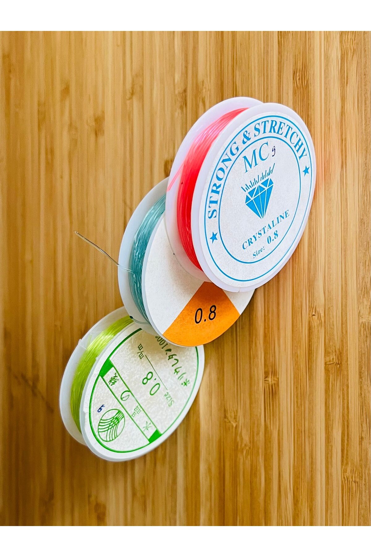 Esnek Şeffaf Takı Misina. No: 0.8  3'lü set. Renkli Set No: 9