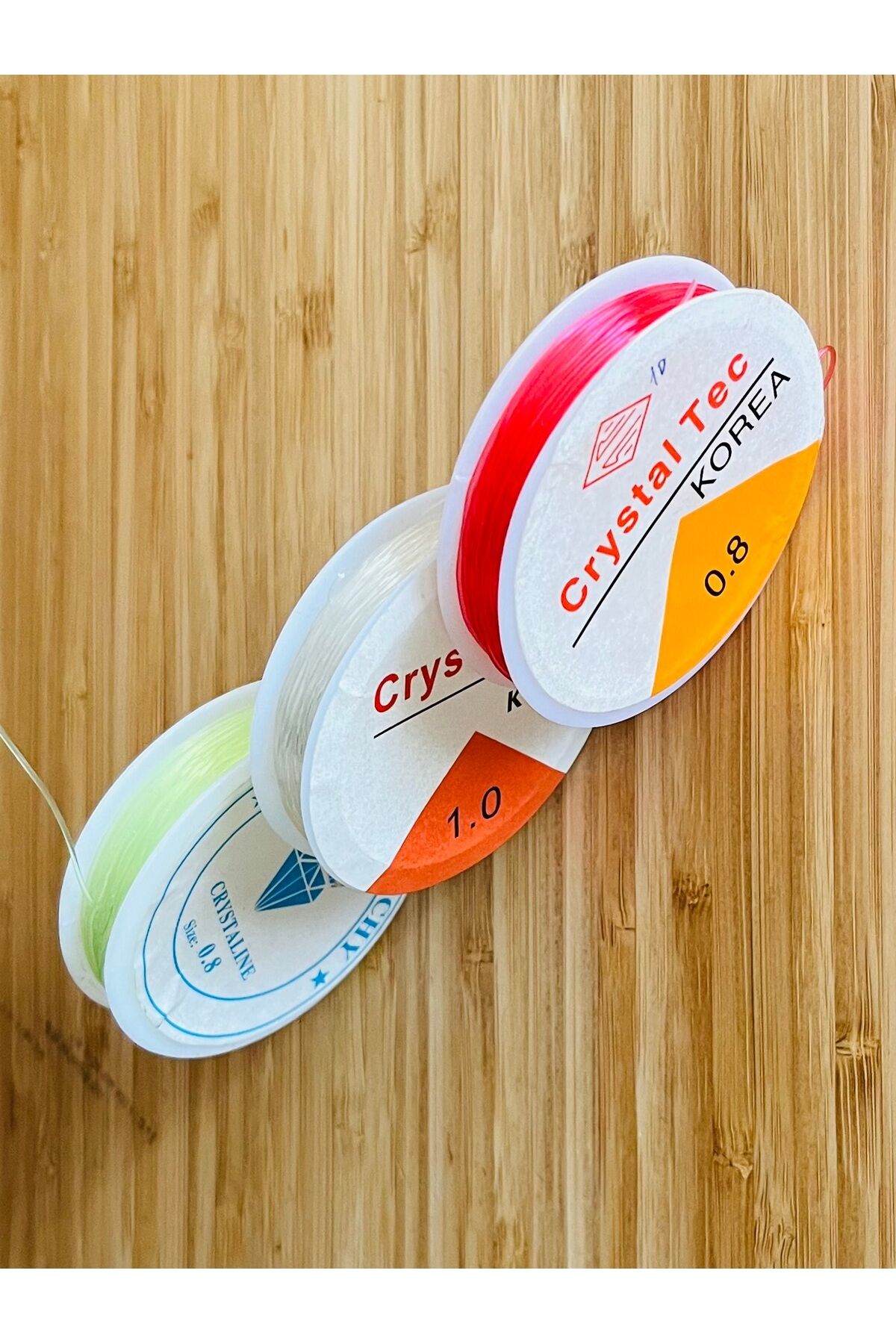 Esnek Şeffaf Takı Misina. No: 0.8 x 2ad. -1.0 x 1ad.  3'lü set. Renkli Set No: 10