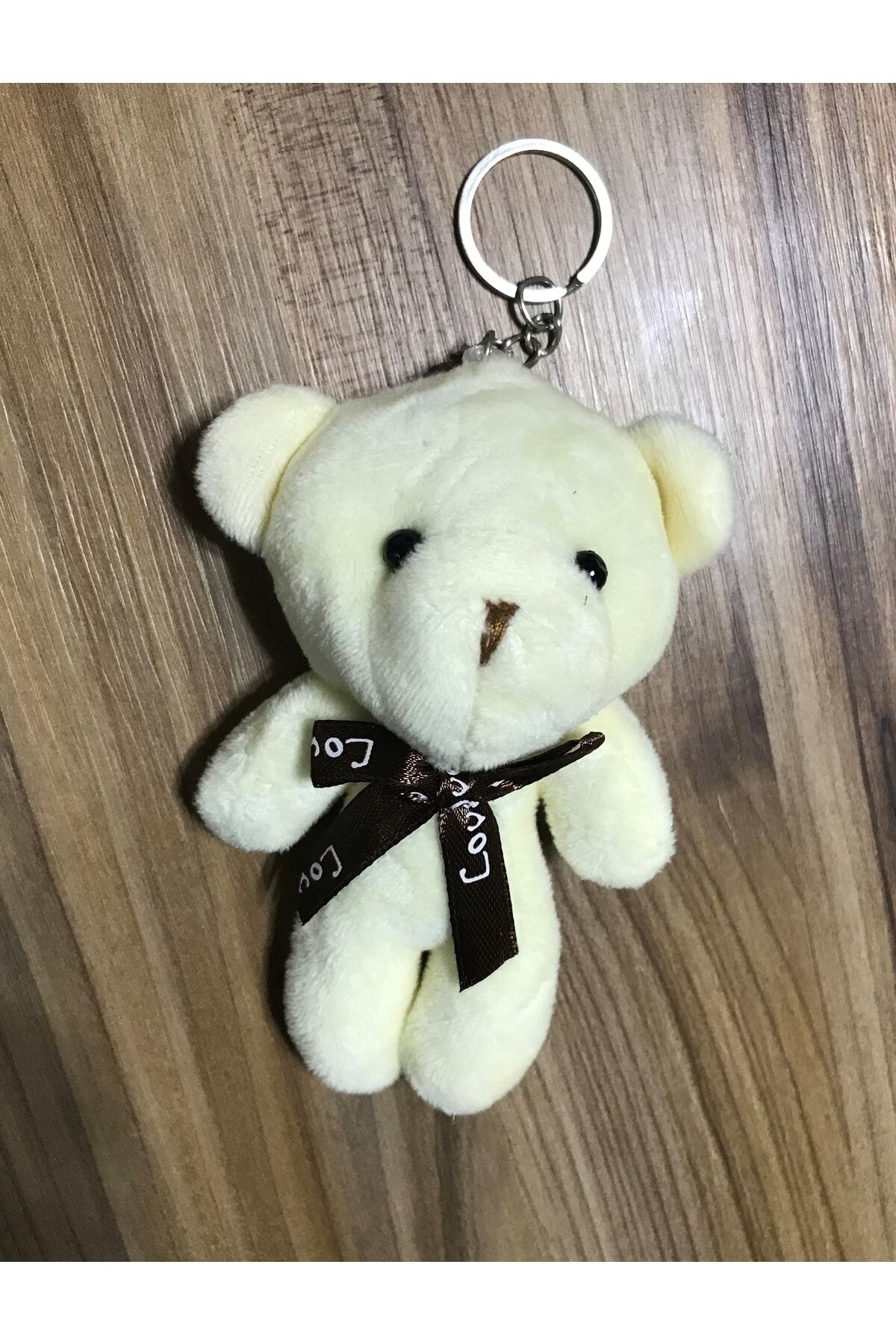 Love Fiyonklu Sevimli Ayıcık Anahtarlık. Krem.