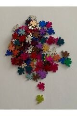 Renkli Gonca Oya, Abiye, Halhal, Bileklik, Kolye Pleksi Metalik Kaplama Plastik El Işleme Pul. 20gr.