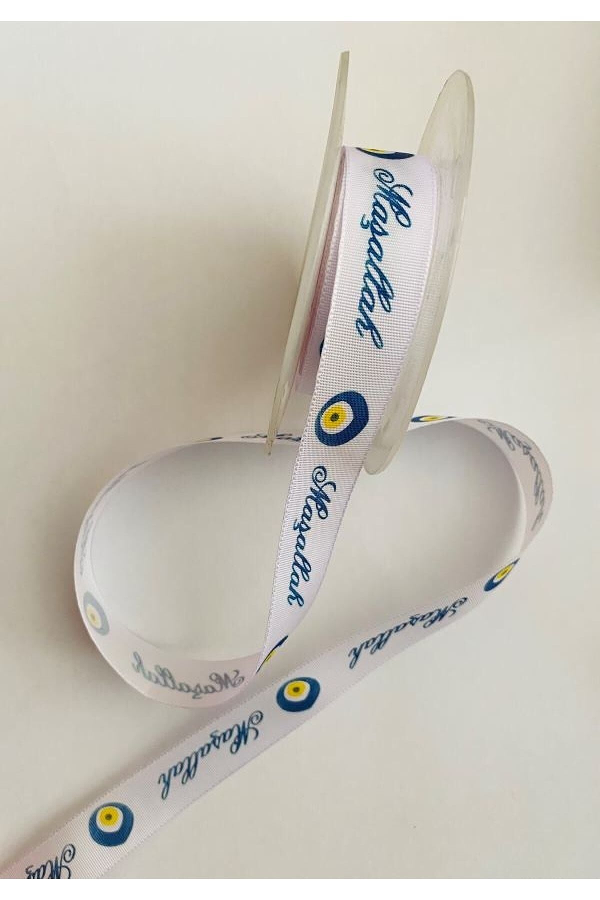 Maşallah Baskılı Grogren Kurdele 2cmx2m Beyaz