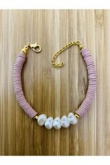 Fimo Bileklik Kalp Incili. Açık Gül Kurusu.