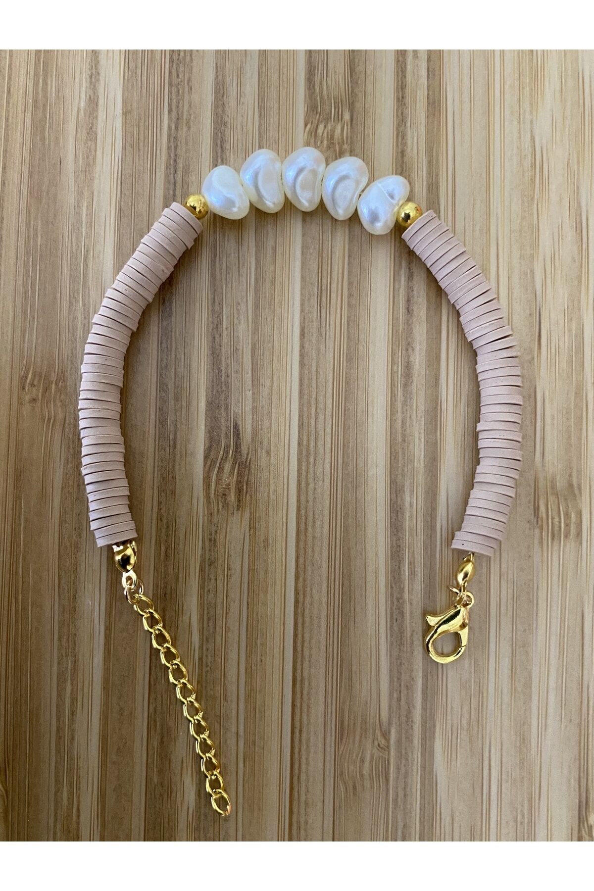 Fimo Bileklik Kalp Incili. Kapiçino.