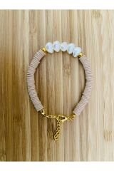 Fimo Bileklik Kalp Incili. Kapiçino.