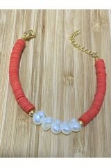 Fimo Bileklik Kalp Incili. Kırmızı.