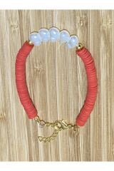 Fimo Bileklik Kalp Incili. Kırmızı.