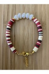 Fimo Bileklik Kalp Incili. Kırmızı/krem.