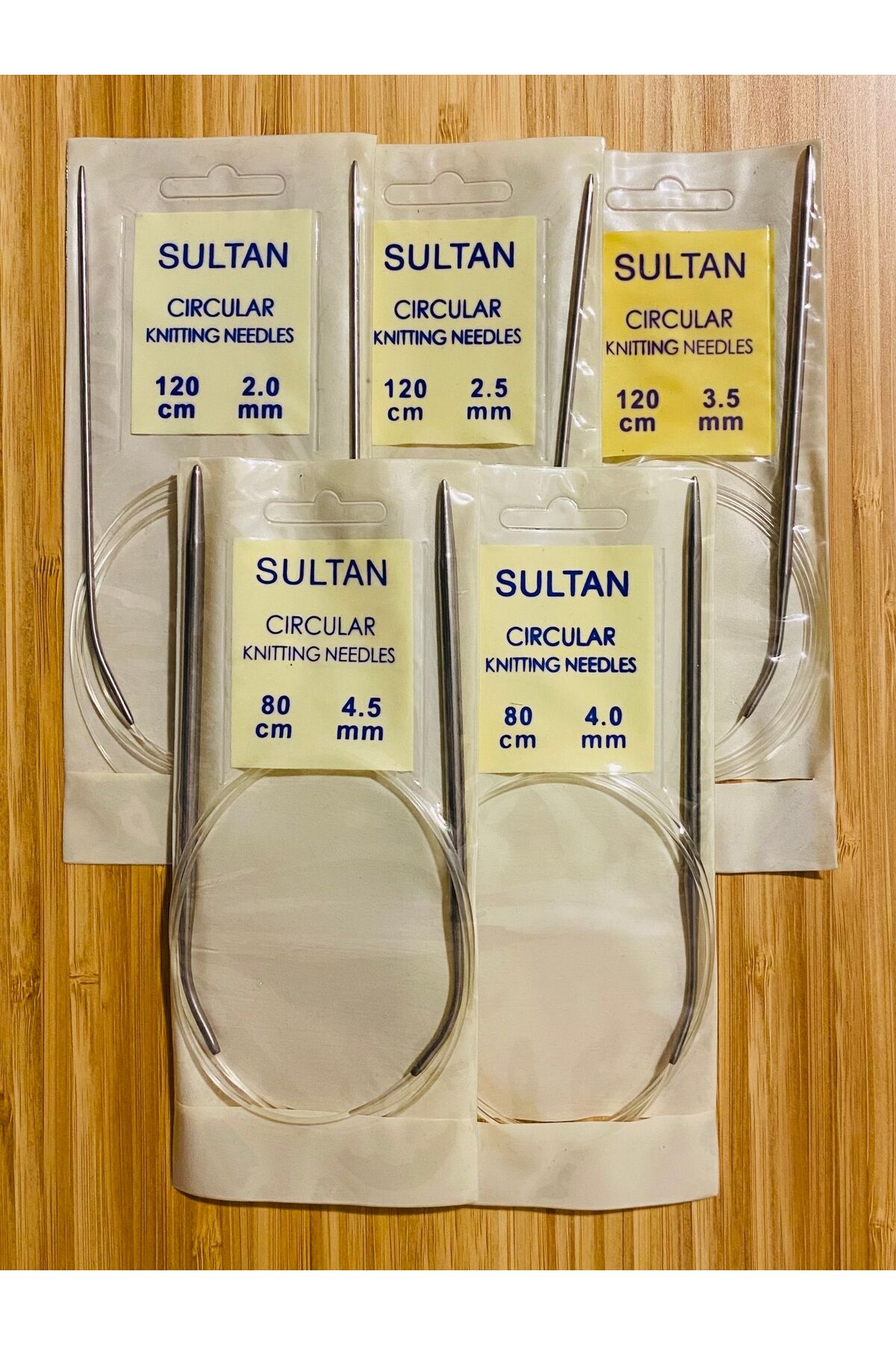 Titanyum Misinalı Örgü Şiş. 120cm No: 2,0- 2.5- 3.5 80cm. No: 4.0-4.5 5'li set.