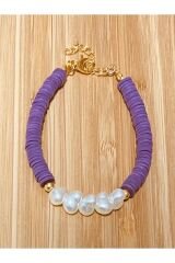 Fimo Bileklik Kalp Incili. Koyu Gül Kurusu.