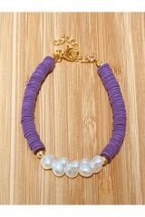 Fimo Bileklik Kalp Incili. Koyu Gül Kurusu.