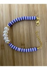 Fimo Bileklik Kalp Incili. Lila/lacivert.