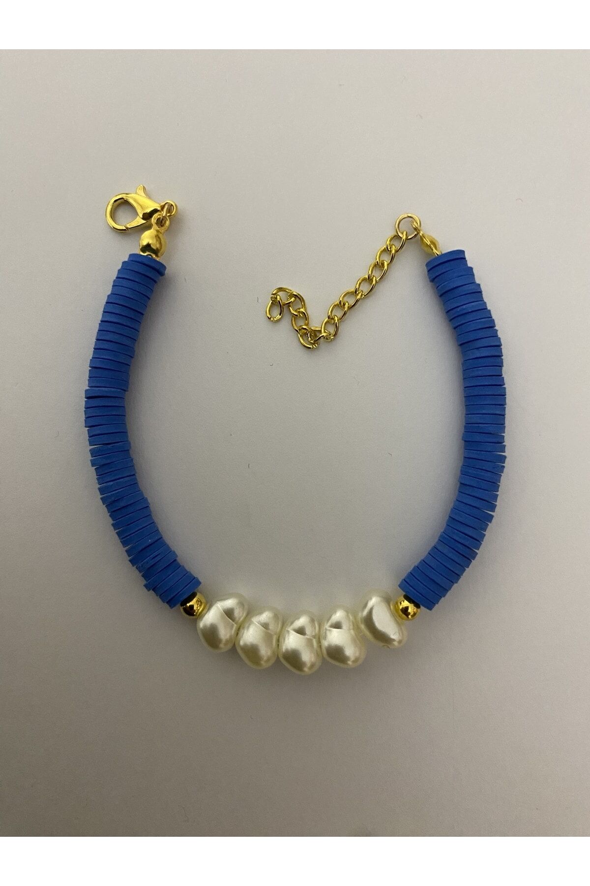 Fimo Bileklik Kalp Incili. Mavi.