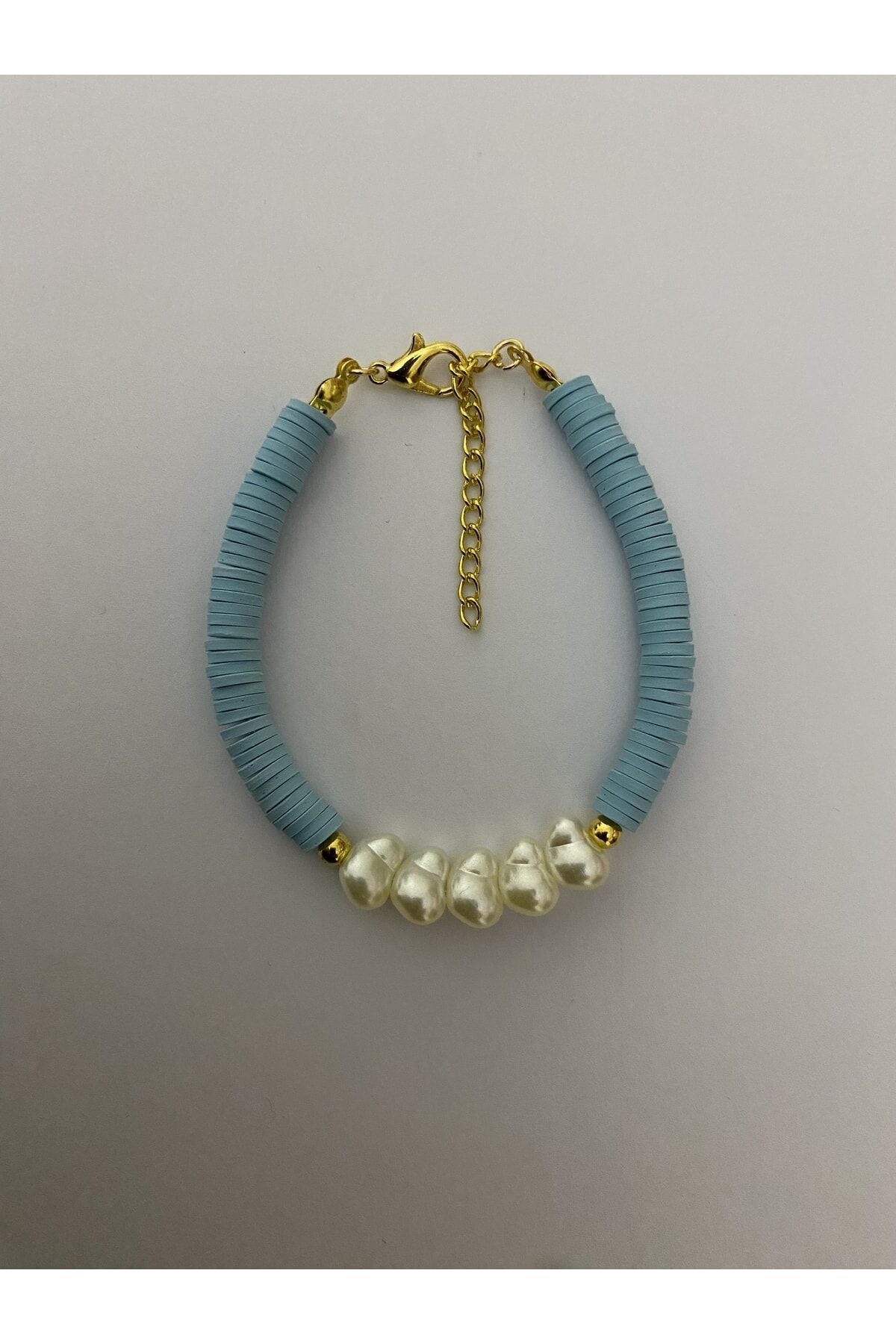 Fimo Bileklik Kalp Incili. Mint.