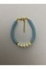 Fimo Bileklik Kalp Incili. Mint.