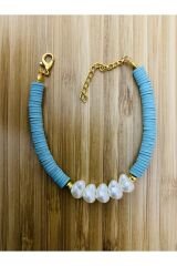 Fimo Bileklik Kalp Incili. Mint.