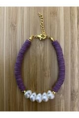 Fimo Bileklik Kalp Incili. Mor.