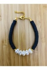 Fimo Bileklik Kalp Incili. Siyah.