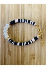 Fimo Bileklik Kalp Incili. Siyah/somon.