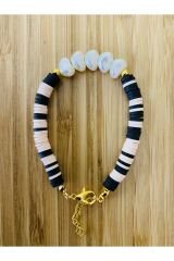 Fimo Bileklik Kalp Incili. Siyah/somon.