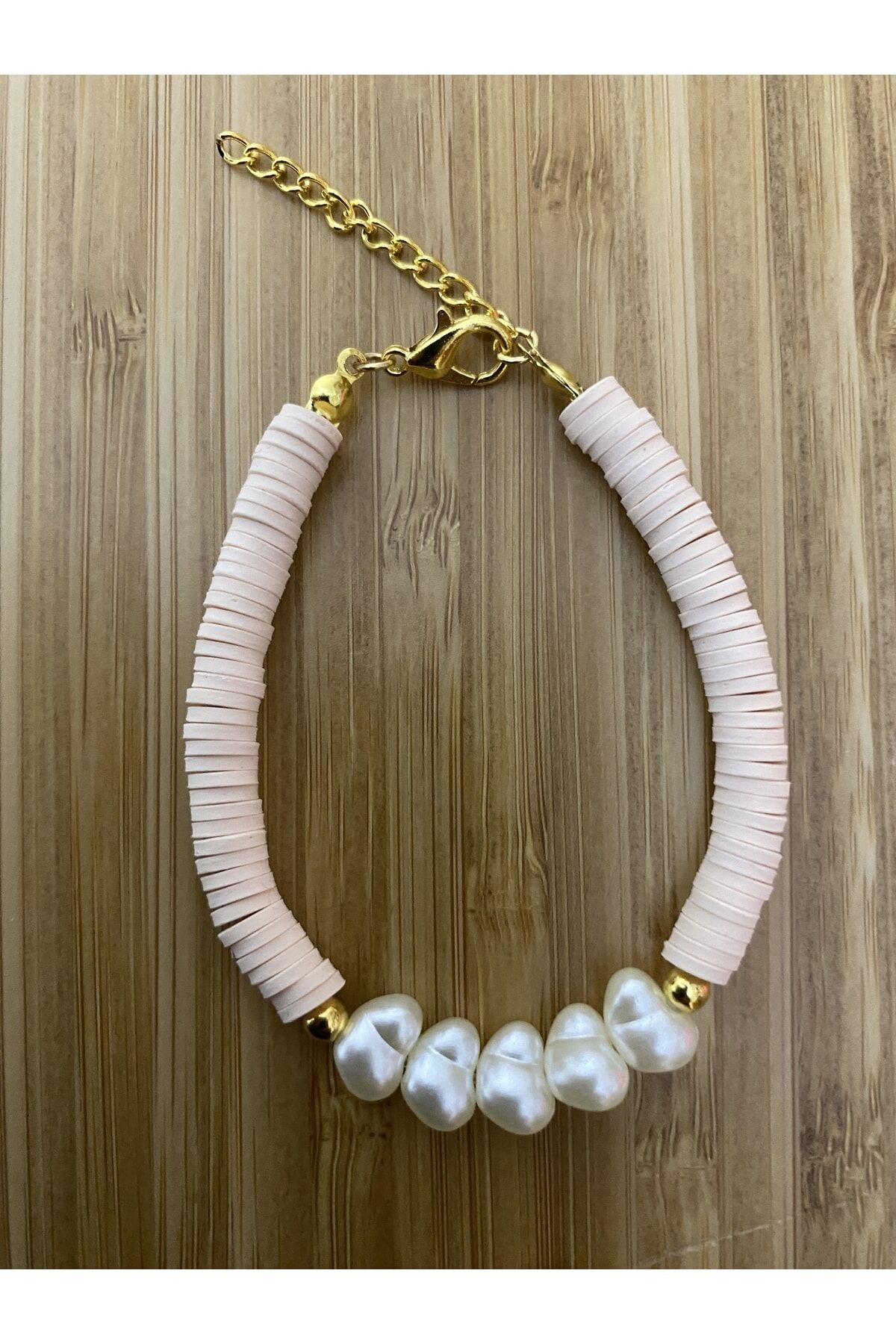 Fimo Bileklik Kalp Incili. Somon.