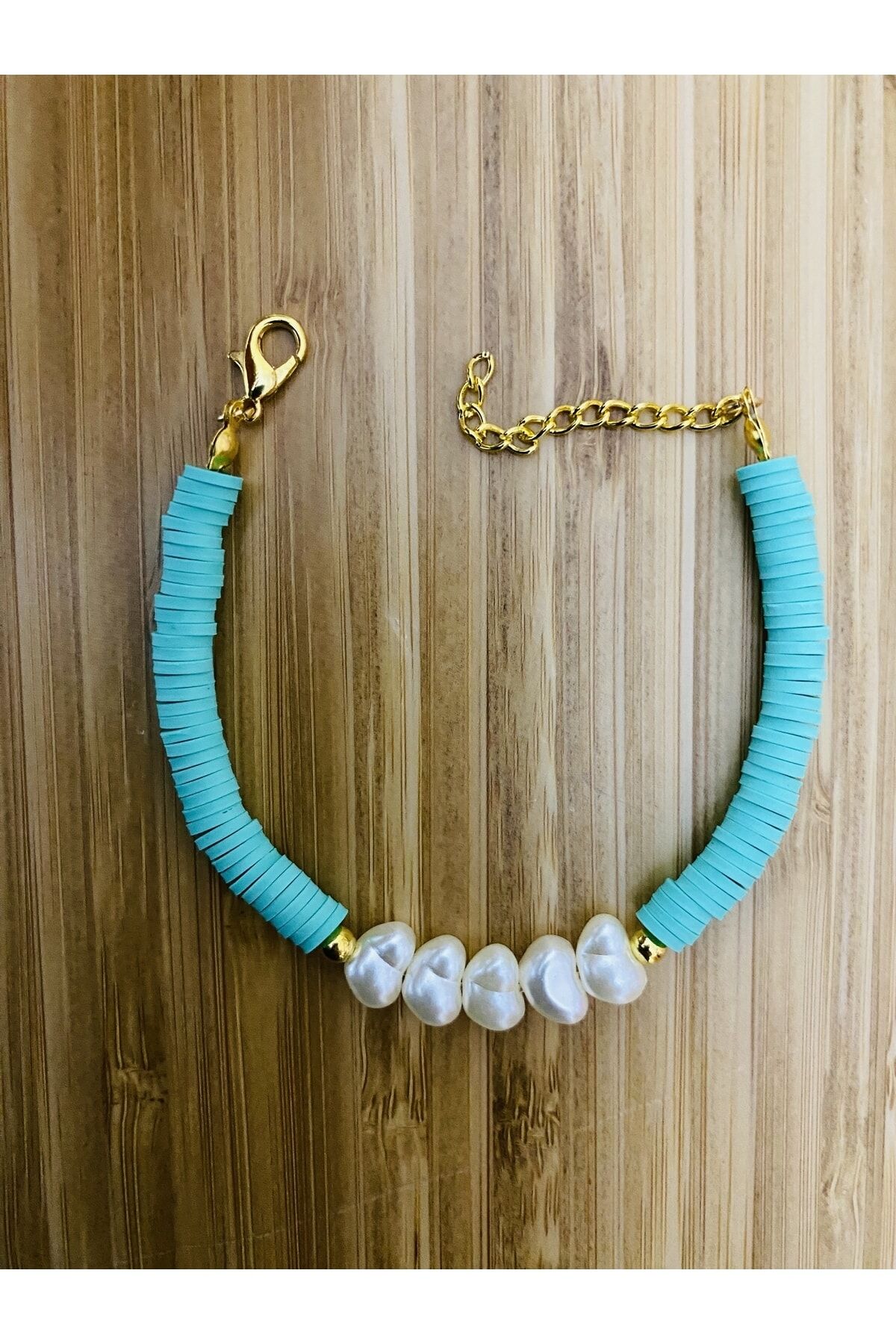 Fimo Bileklik Kalp Incili. Yeşil.