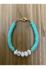 Fimo Bileklik Kalp Incili. Yeşil.