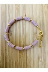 Fimo Bileklik Sarı Ara 4 No Boncuklu. Açık Gül Kurusu.