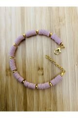 Fimo Bileklik Sarı Ara 4 No Boncuklu. Açık Gül Kurusu.